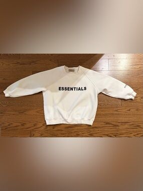 Fear of God Essentials White Crewneck Sweatshirt with Black Logo